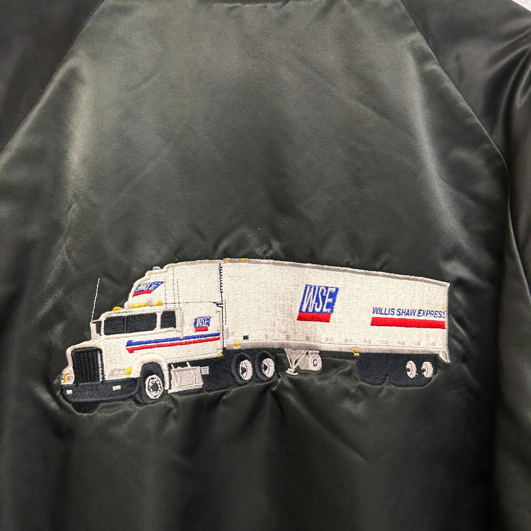 Vintage Willis Shaw Express Black Nylon Trucker Bomber Jacket Size XXL