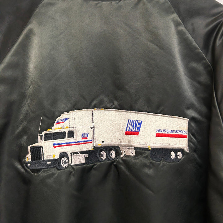 Vintage Willis Shaw Express Black Nylon Trucker Bomber Jacket Size XXL
