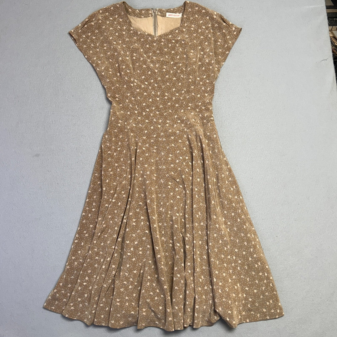 Petit Carina Brand Brown Floral Print Maxi Summer Evening Dress Size 8 (Medium)