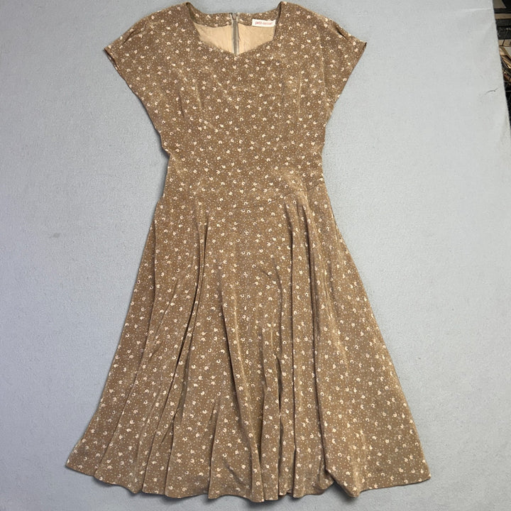Petit Carina Brand Brown Floral Print Maxi Summer Evening Dress Size 8 (Medium)