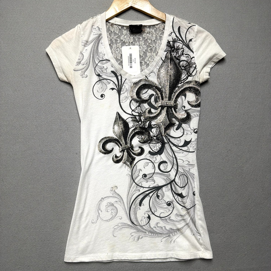 Vintage Vanity Lace Back Y2K T Shirt Size XS
