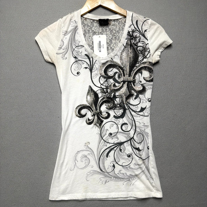 Vintage Vanity Lace Back Y2K T Shirt Size XS