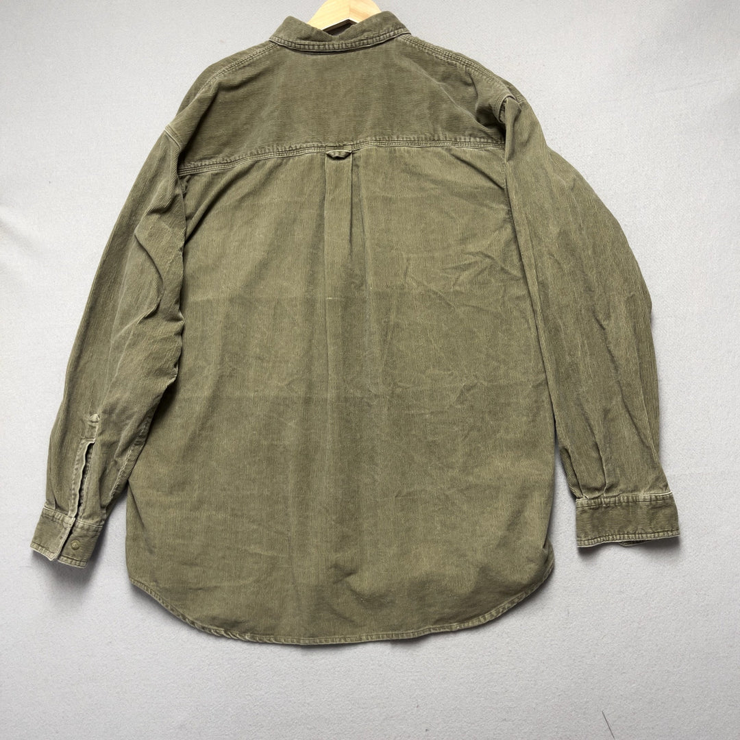90's Men's Columbia Olive Green Corduroy Button Down Shirt XXL