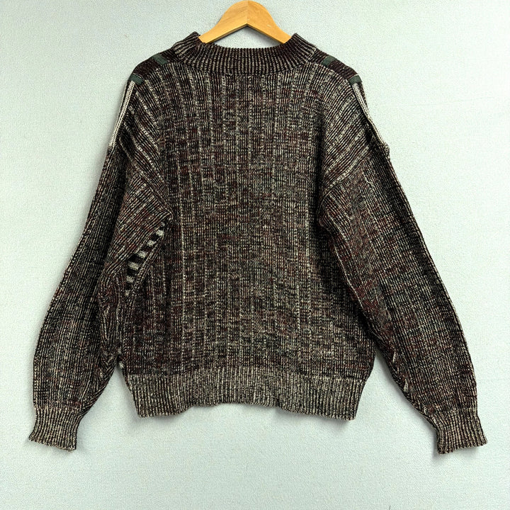 Vintage City Streets Leather Panel Sweater Size Large