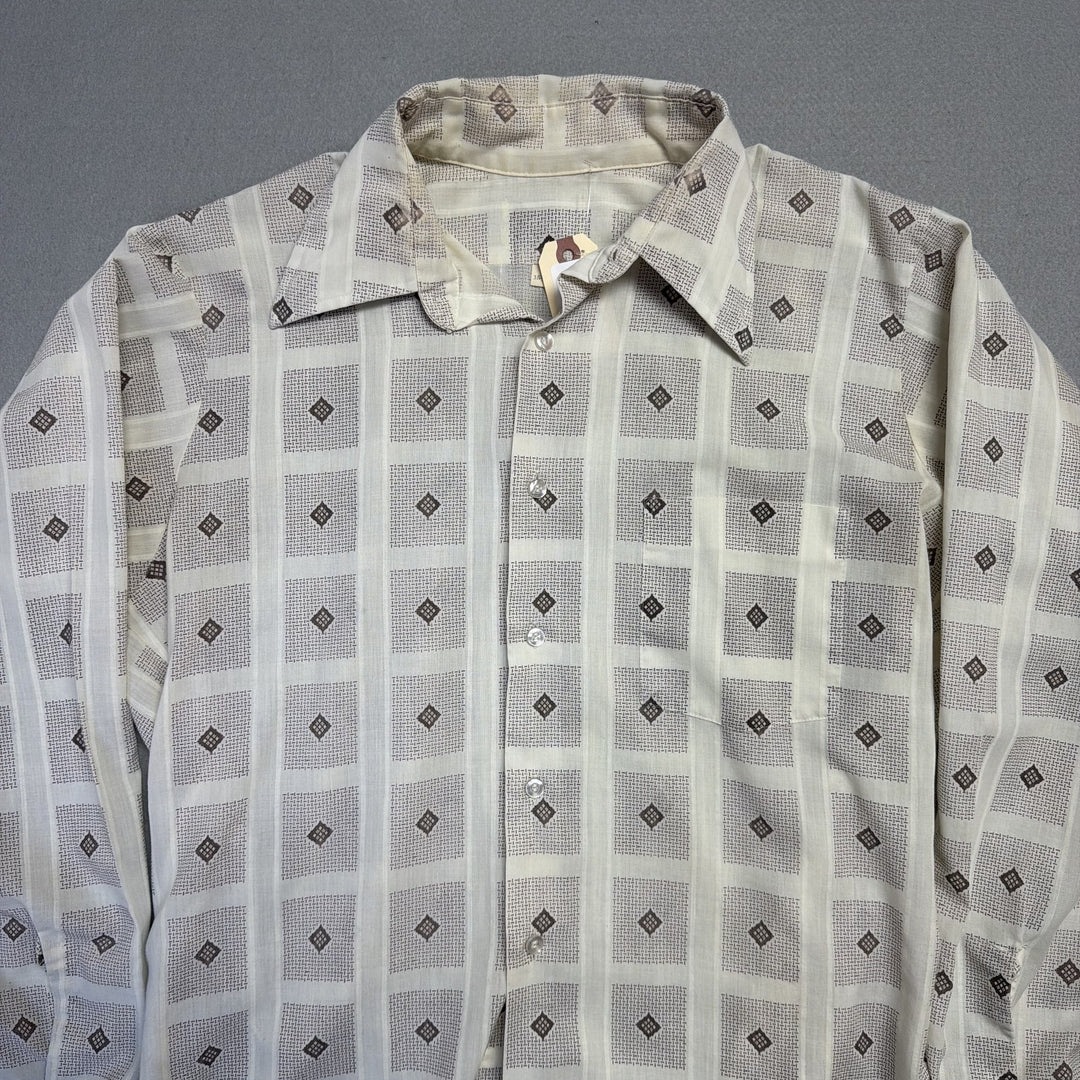 Vintage 1970s Grid Pattern Button Down Shirt Size Large