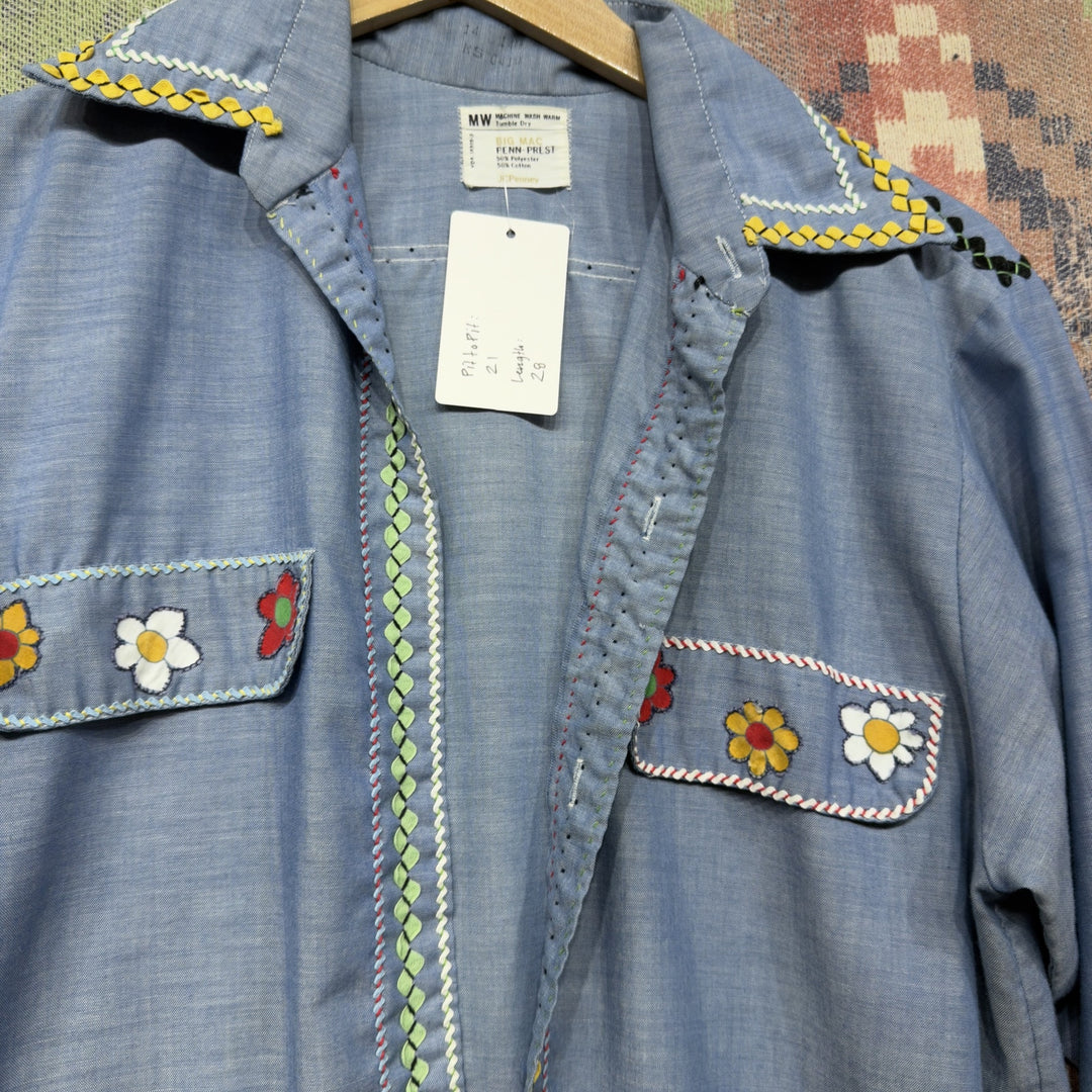 Big Mac Vintage Chambray Embroidered Button Down Shirt Jacket Medium 70s
