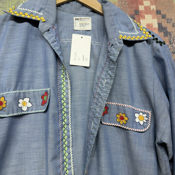 Big Mac Vintage Chambray Embroidered Button Down Shirt Jacket Medium 70s