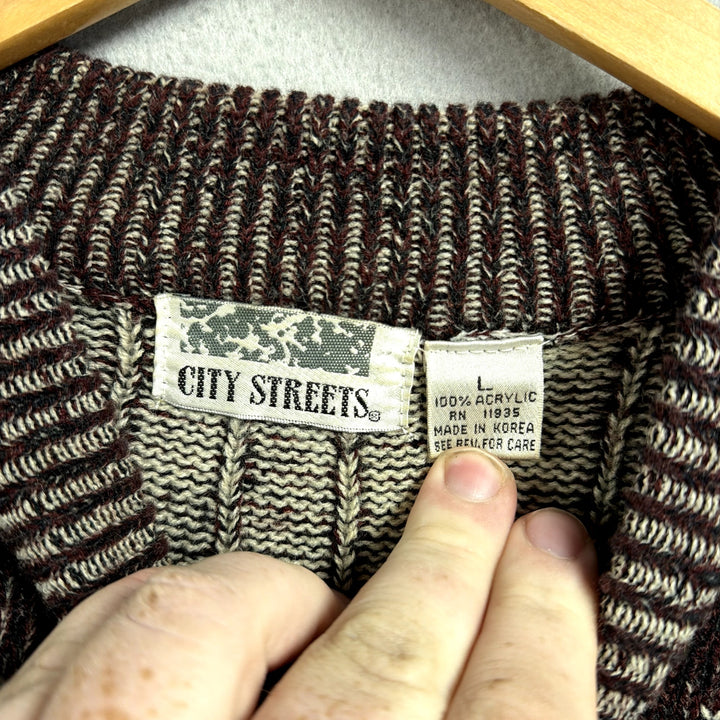 Vintage City Streets Leather Panel Sweater Size Large