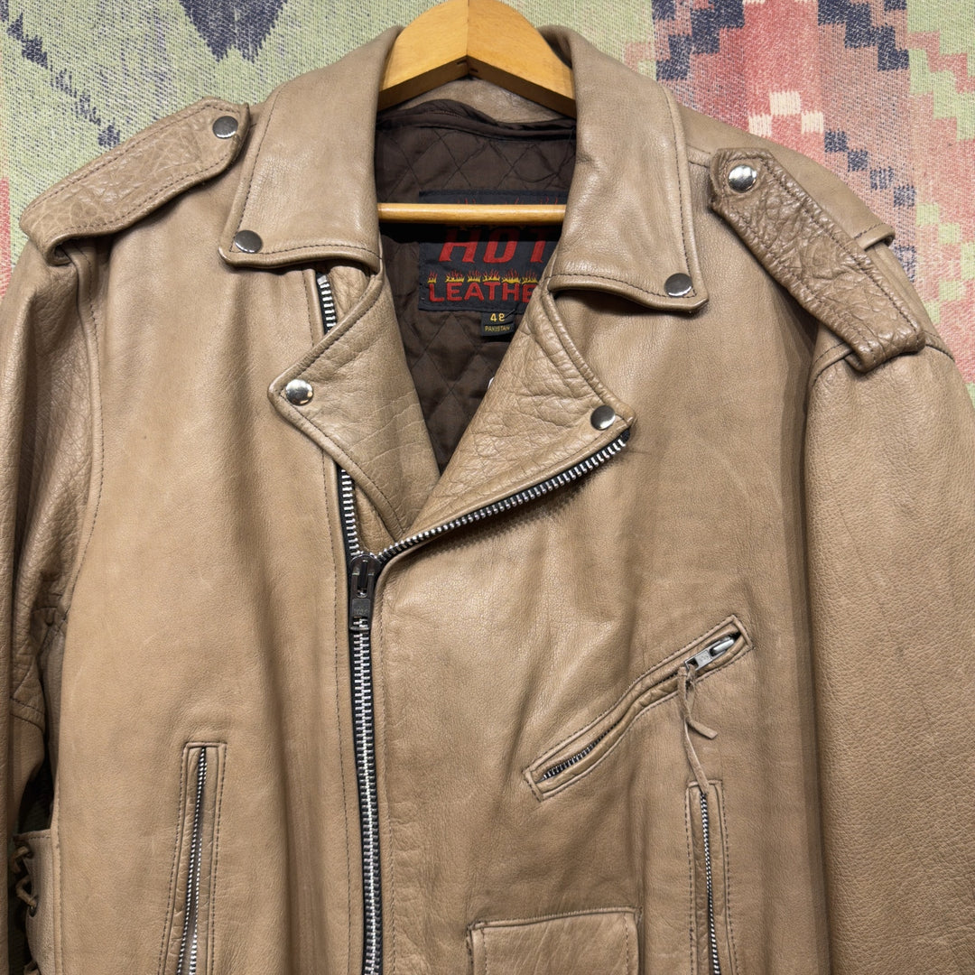 Hot Leathers Vintage Tan Leather Biker Jacket XL 2000s