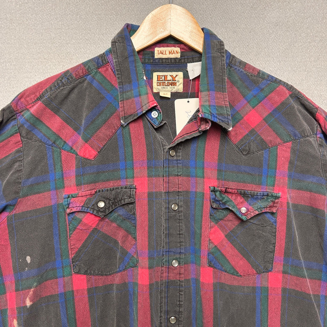 Vintage Ely Cattleman Plaid Pearl Snap Shirt Size XLT