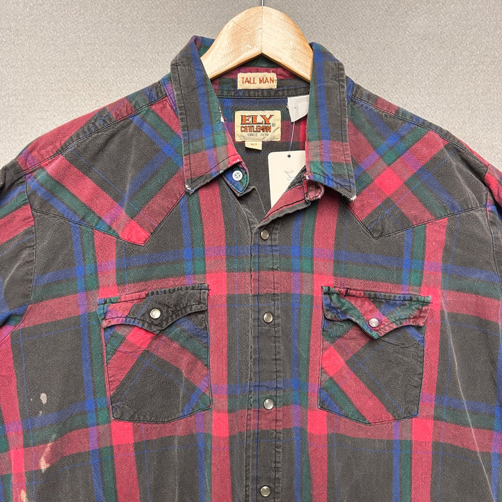 Vintage Ely Cattleman Plaid Pearl Snap Shirt Size XLT