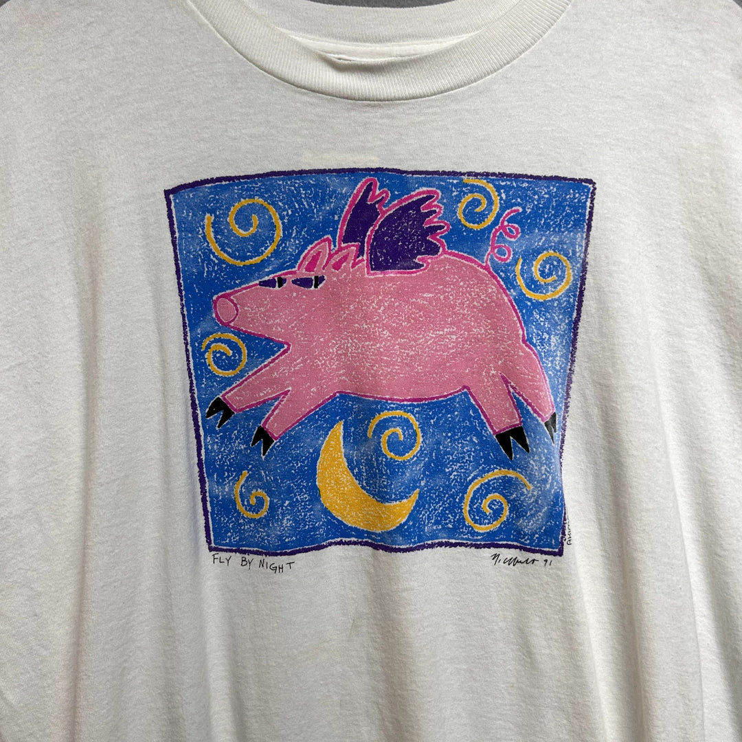 Vintage 90s Fly By night Pig Art T Shirt Size XXL