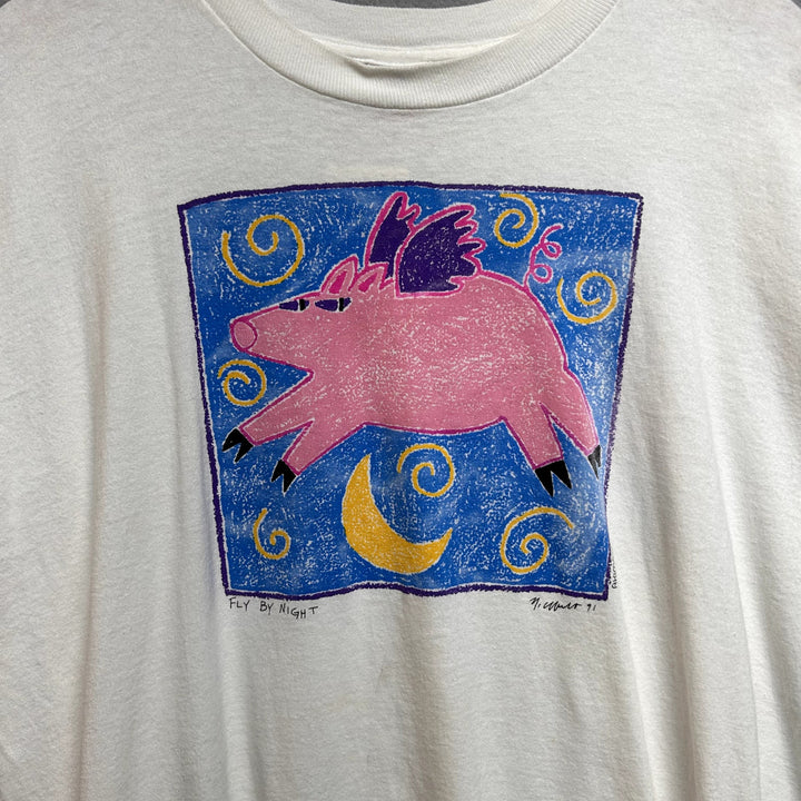 Vintage 90s Fly By night Pig Art T Shirt Size XXL