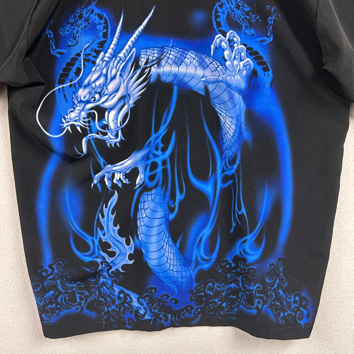 Y2K Men's C-Two Blue Dragon AOP Short Sleeve Button Up Size XL
