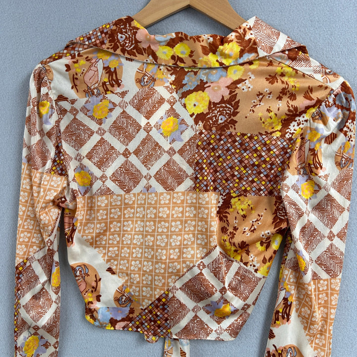 Vintage 70s Tie Front Disco Polyester Shirt Size Medium