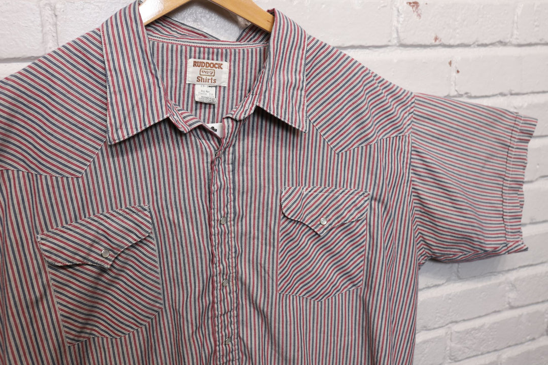 90s ruddock striped pearl snap shirt size XXXL