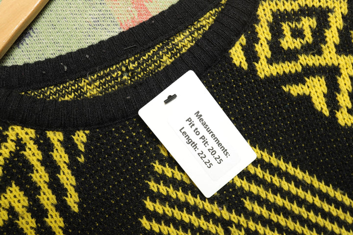 Abstract Pattern Vintage Black Yellow Sweater 80s Small