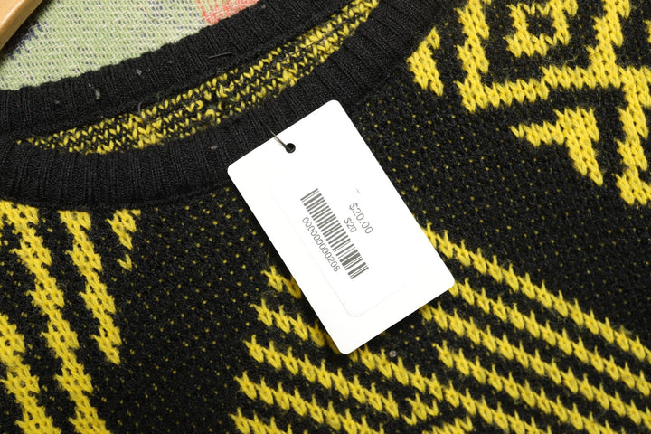 Abstract Pattern Vintage Black Yellow Sweater 80s Small