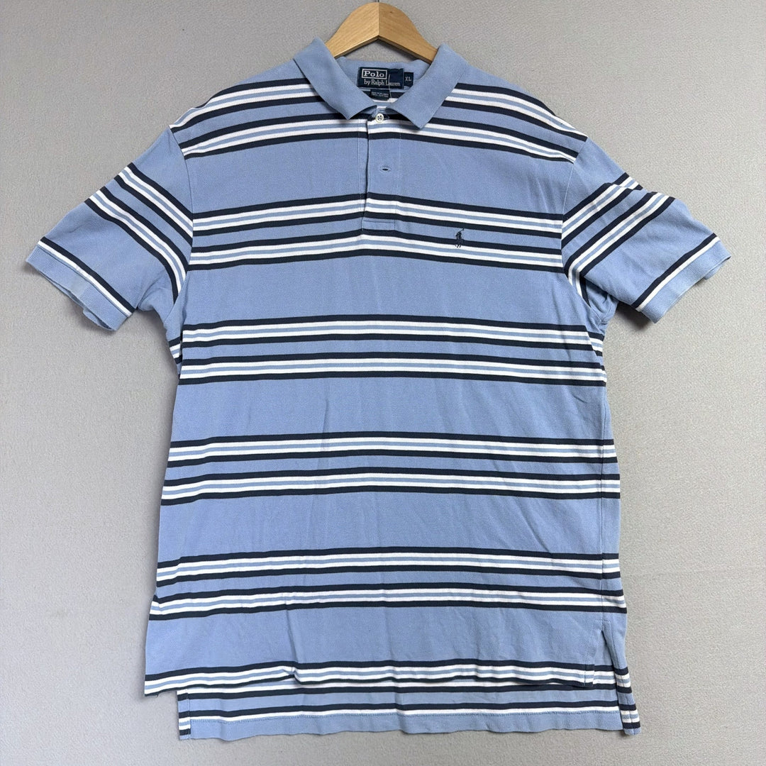 Vintage Ralph Lauren Blue Stripe Polo Shirt Size XL