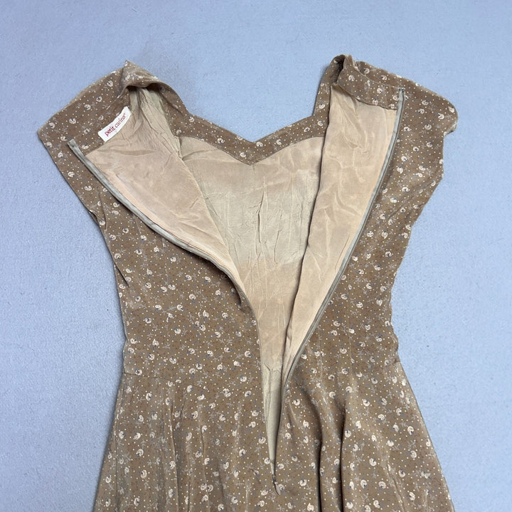 Petit Carina Brand Brown Floral Print Maxi Summer Evening Dress Size 8 (Medium)