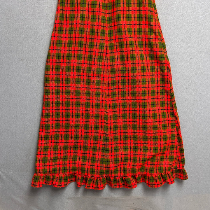 Vintage 70's Women's Orange Plaid Kitchen Dress W/ Pockets