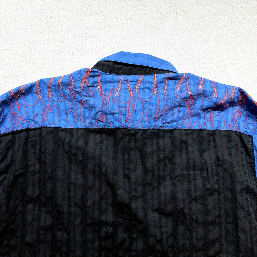 Vintage Harley Davidson Embroidered Flames Y2K Button Up Shirt Size XXL
