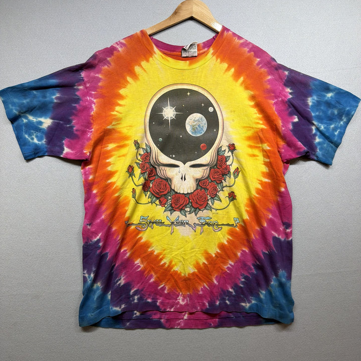 Vintage 90s Grateful Dead Space Your Face Liquid Blue Tie Dye T Shirt Size XL