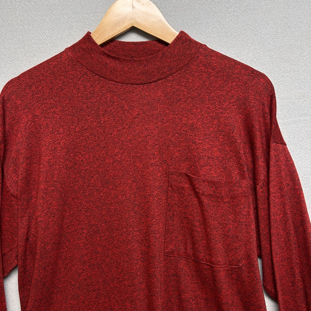 Vintage 90's New Connections Red Heather Long Sleeve Pocket T Shirt Size Medium