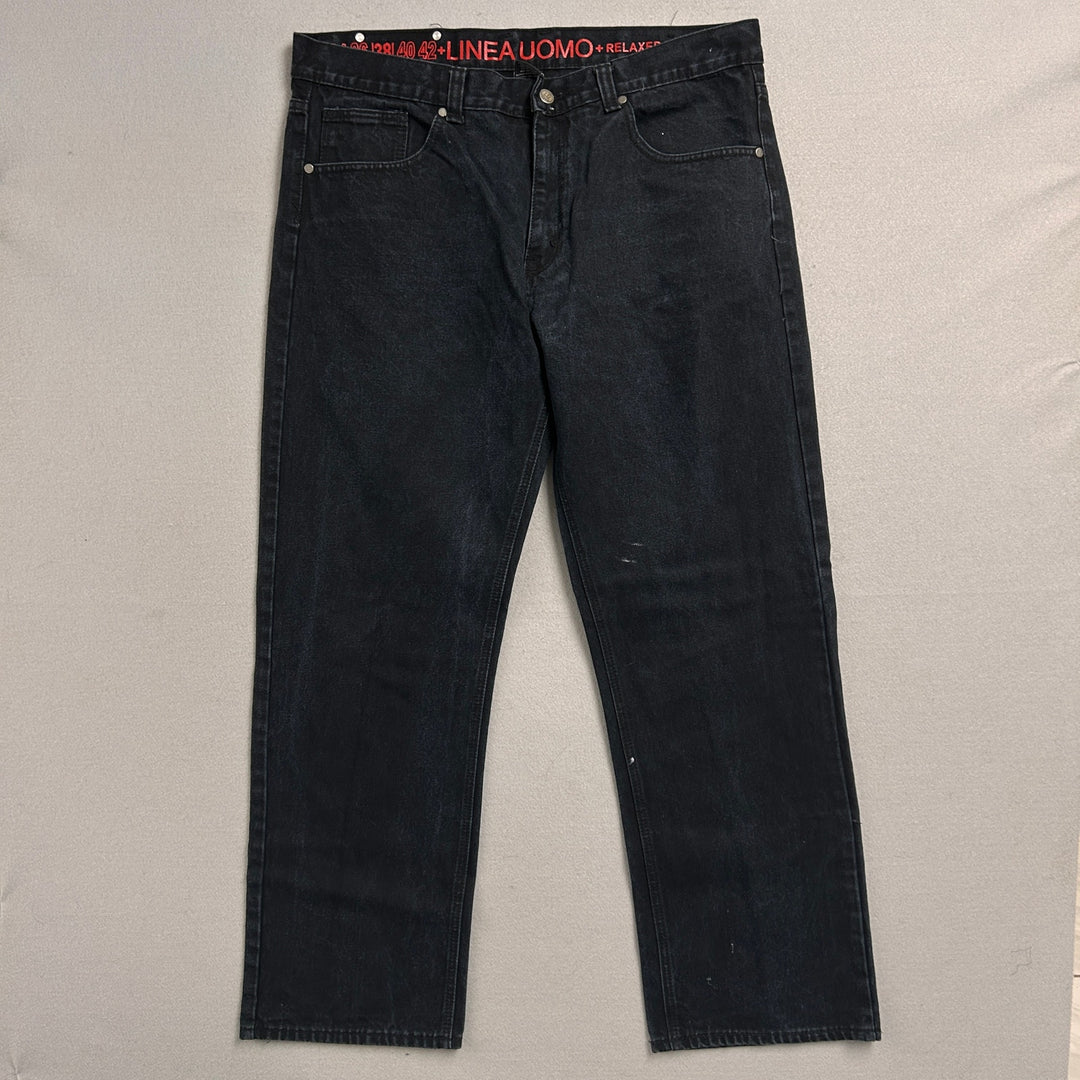 Linea Uomo Mens Black Denim Jeans Baggy Wide fit 38x32