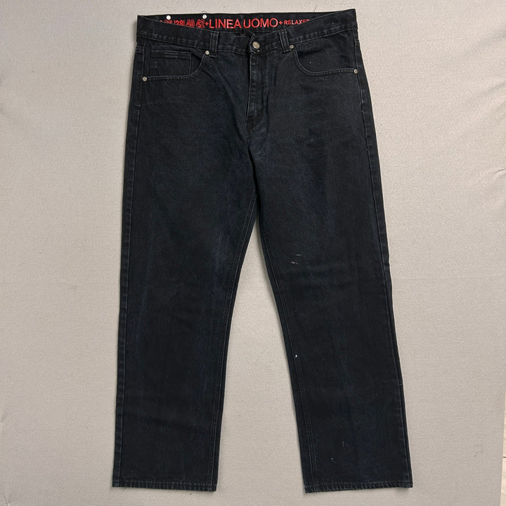 Linea Uomo Mens Black Denim Jeans Baggy Wide fit 38x32