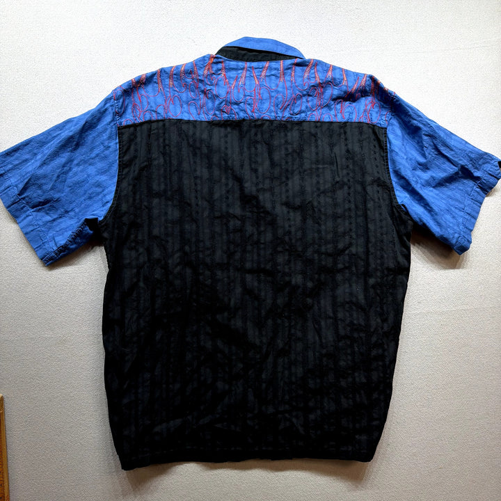Vintage Harley Davidson Embroidered Flames Y2K Button Up Shirt Size XXL
