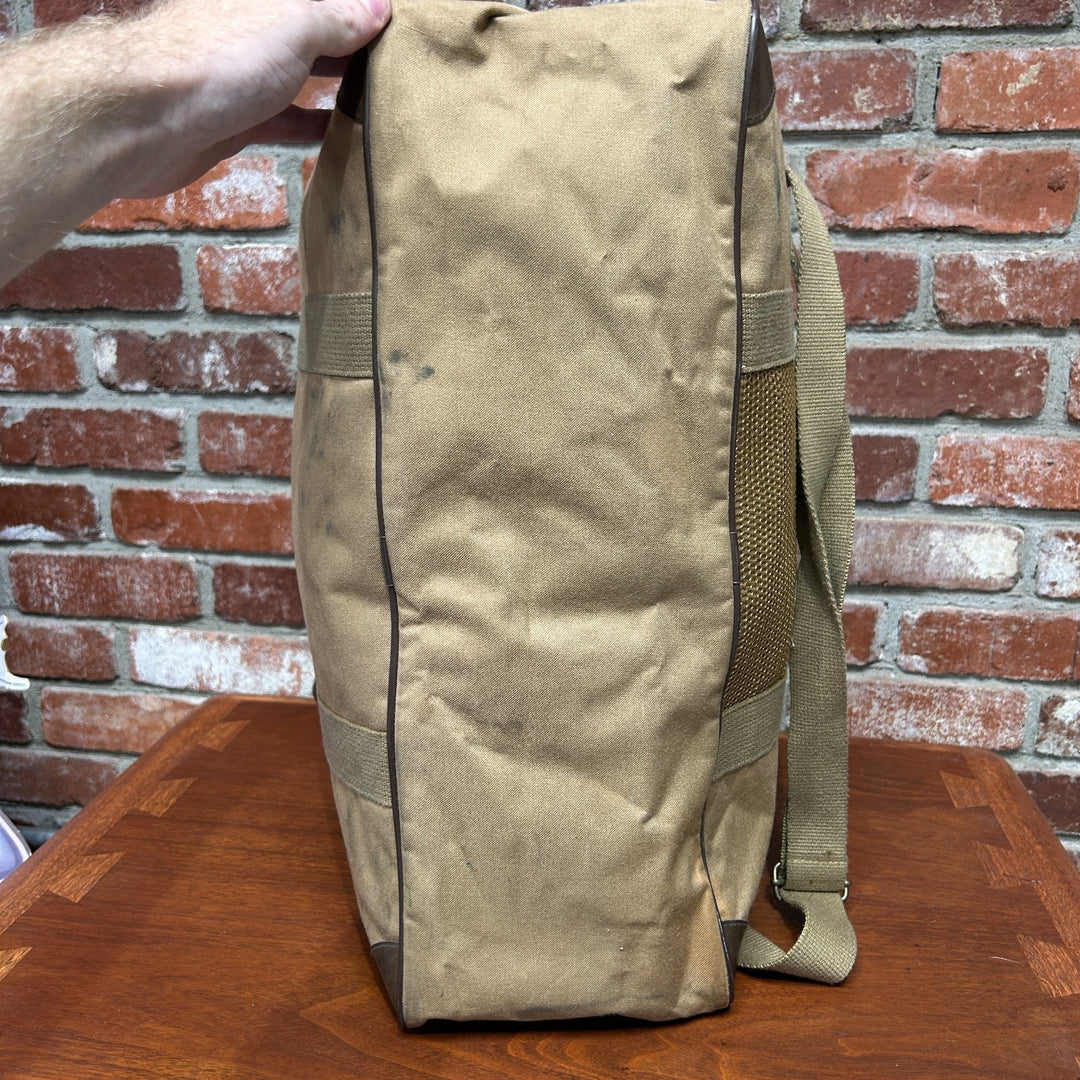 Ralph Lauren Duffle Bag Vintage Tan Canvas and Leather Travel Weekender Bag