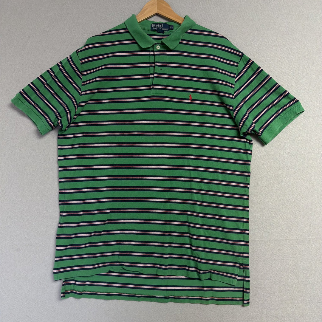 Vintage Ralph Lauren Green Striped Polo Shirt Size XL