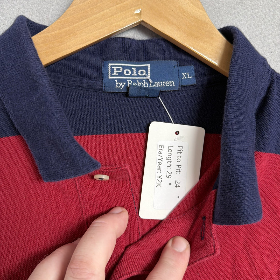 Vintage Ralph Lauren Red and Blue Long Sleeve Polo Shirt Size XL