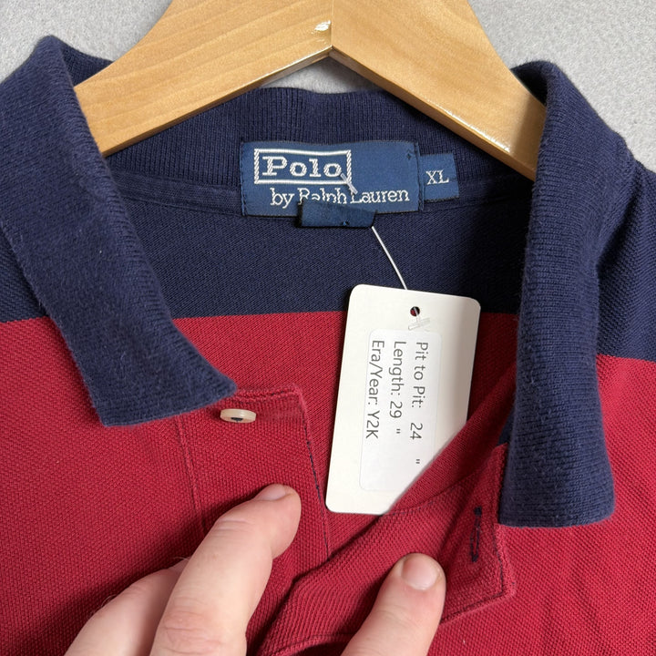 Vintage Ralph Lauren Red and Blue Long Sleeve Polo Shirt Size XL