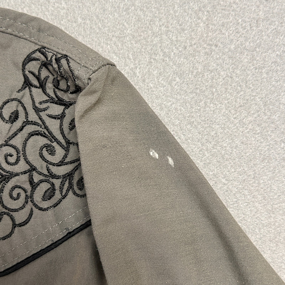 Vintage West Tex Men's Grey Embroidered Western Button-Up Size Large
