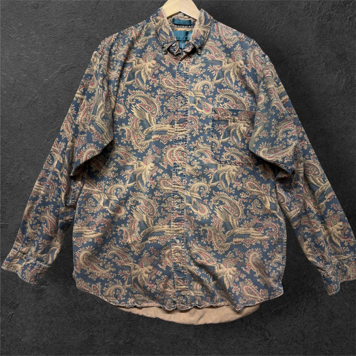 Vintage Paisley and Pheasant 90s Button Down Shirt Size Large