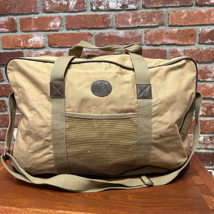 Ralph Lauren Duffle Bag Vintage Tan Canvas and Leather Travel Weekender Bag