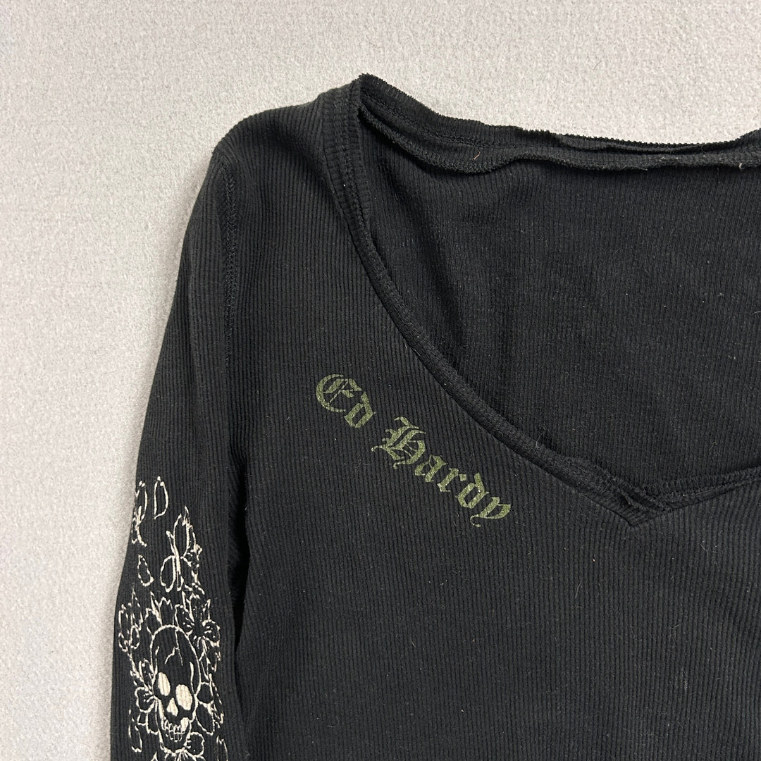 Ed Hardy V Neck Cropped T Shirt Size Large