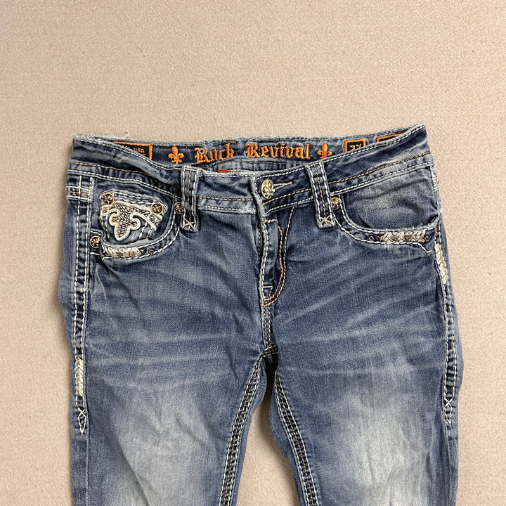 Women's Rock Revival Alost Skinny Jeans 30x30 Big Stitch Y2K