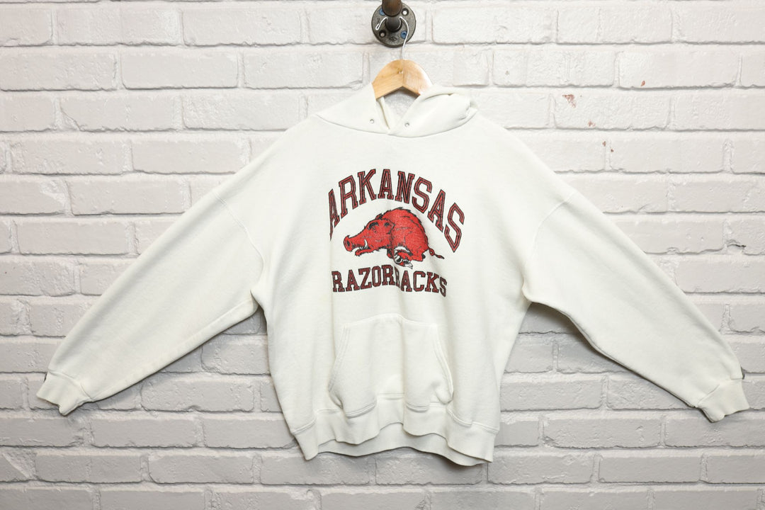 90s university of arkansas white hoodie size XL