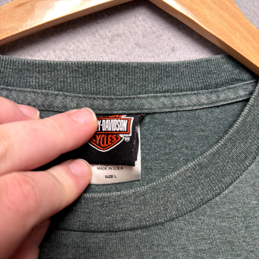 Vintage Harley Davidson Green Long Sleeve T Shirt size Large