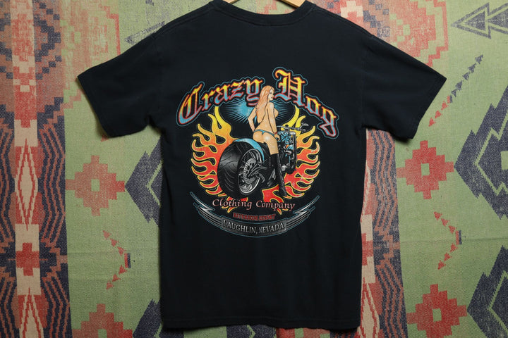 Crazy Hog Clothing Company Vintage Biker Girl T Shirt Small Y2K 2000s