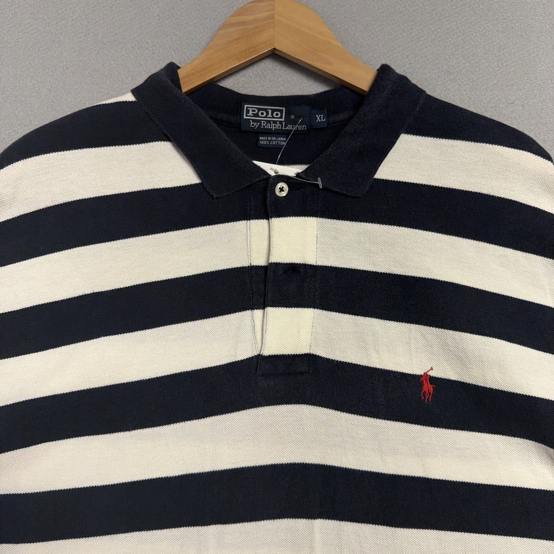 Vintage Ralph Lauren Navy and White Stripe Polo Shirt Size XL