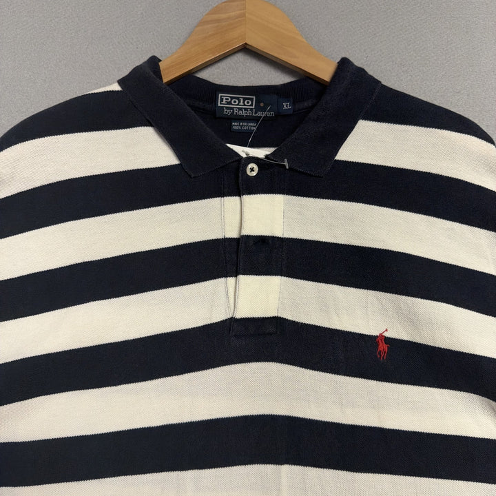 Vintage Ralph Lauren Navy and White Stripe Polo Shirt Size XL