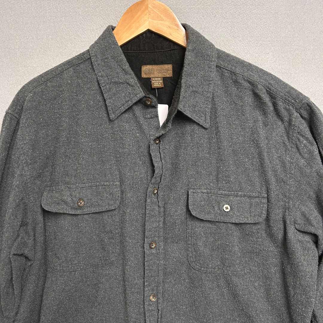 Men's Faded Glory Grey Double Pocket Flannel Button Up XL
