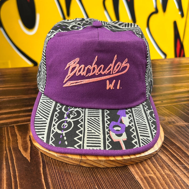 Vintage 90's Barbados West Indies Purple Party Print Snapback Hat