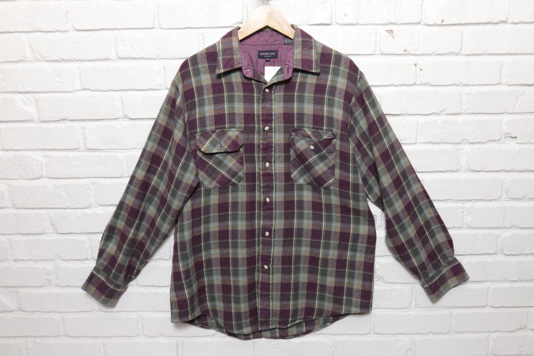 Spare Time Vintage Plaid Shirt 80s Large