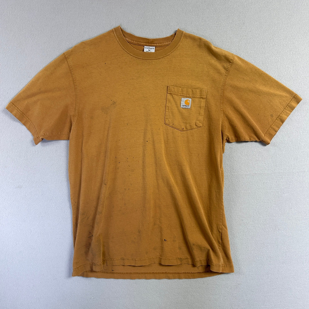 Vintage Carhartt Distressed and Faded Brown Pocket T Shirt Size Medium