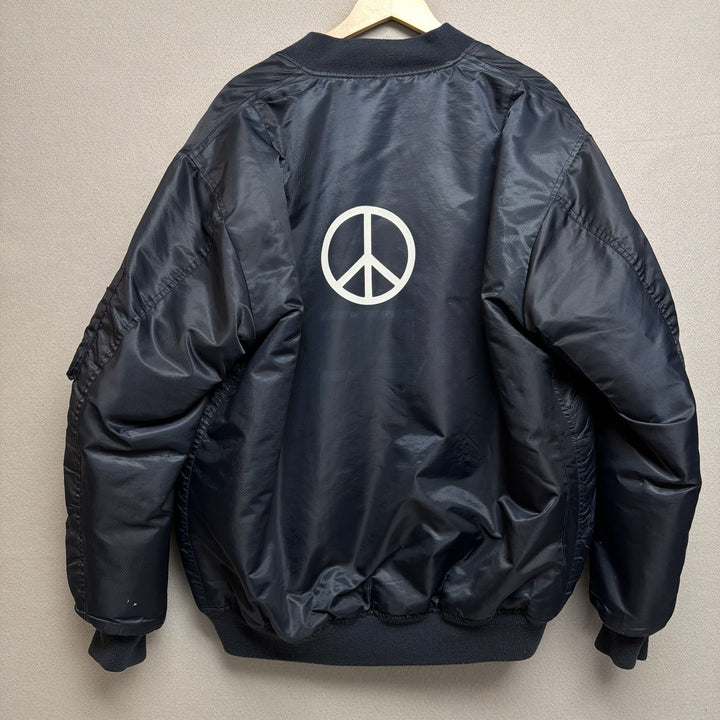 Peace Sign Navy Blue Bomber Jacket Size XL